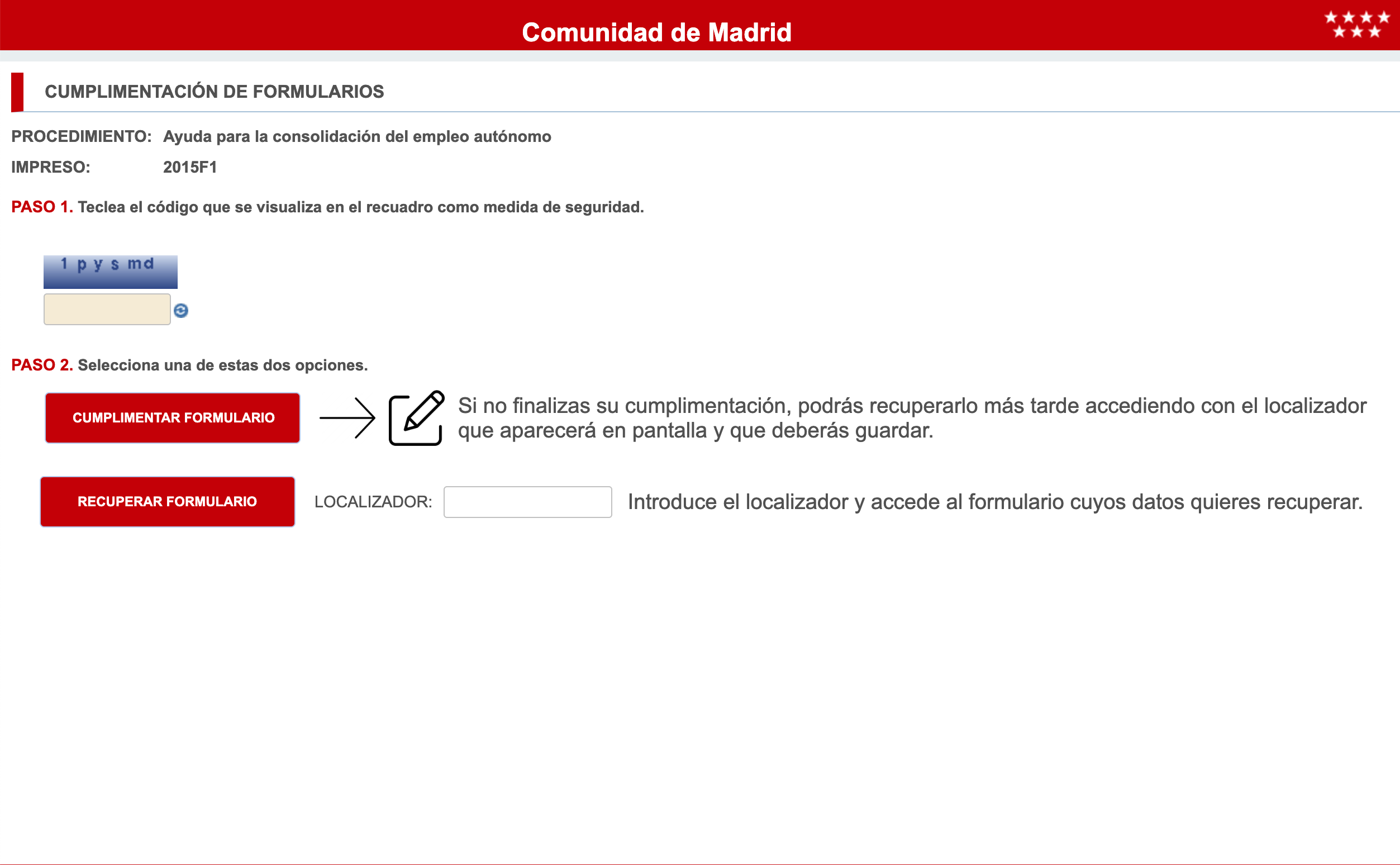 Cumplimentación formulario