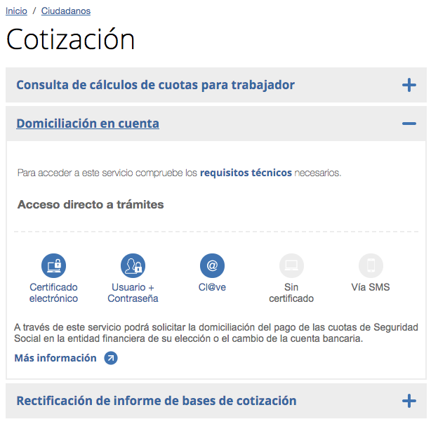 Seguridad Social - Domiciliación en cuenta